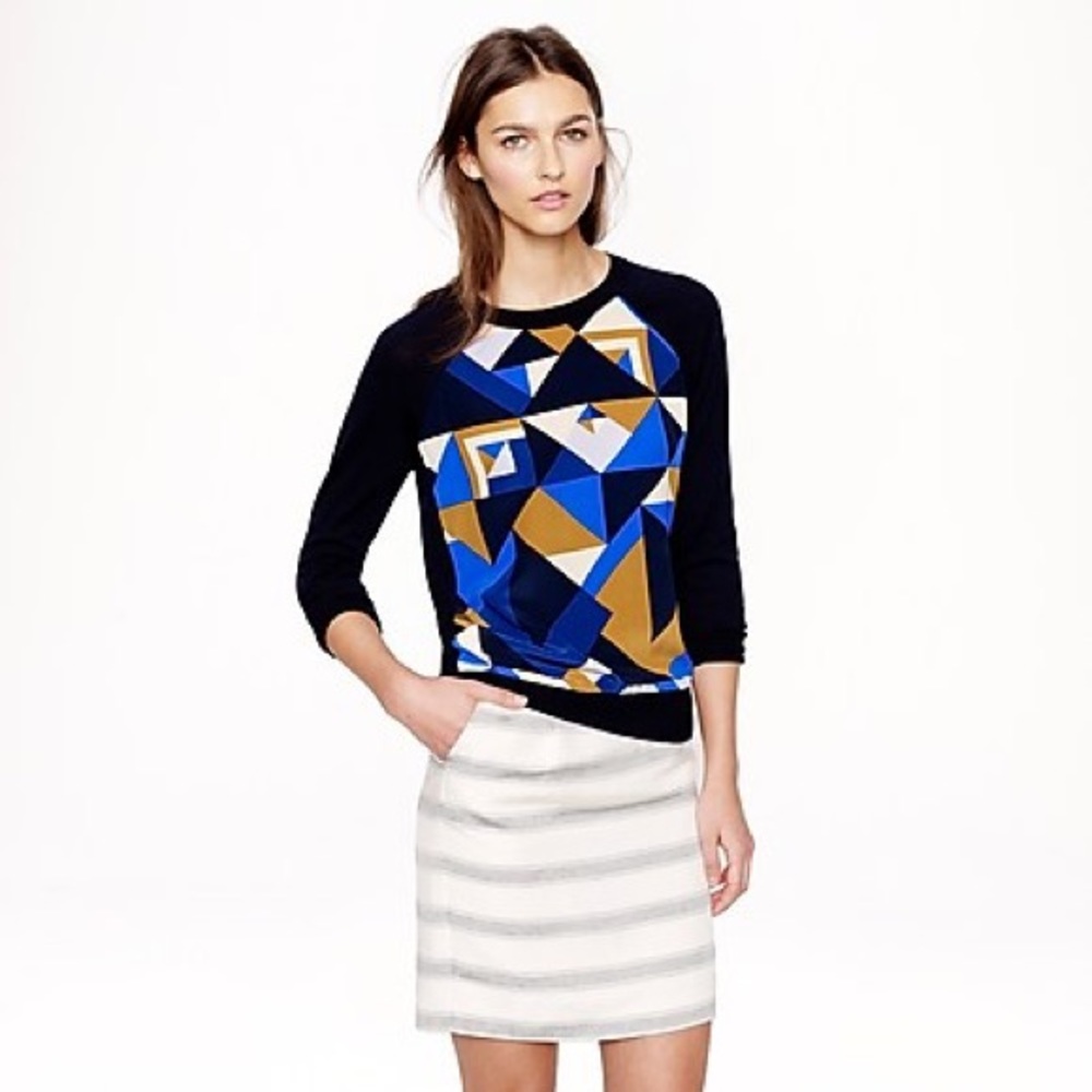 J.Crew silk front geo sweater